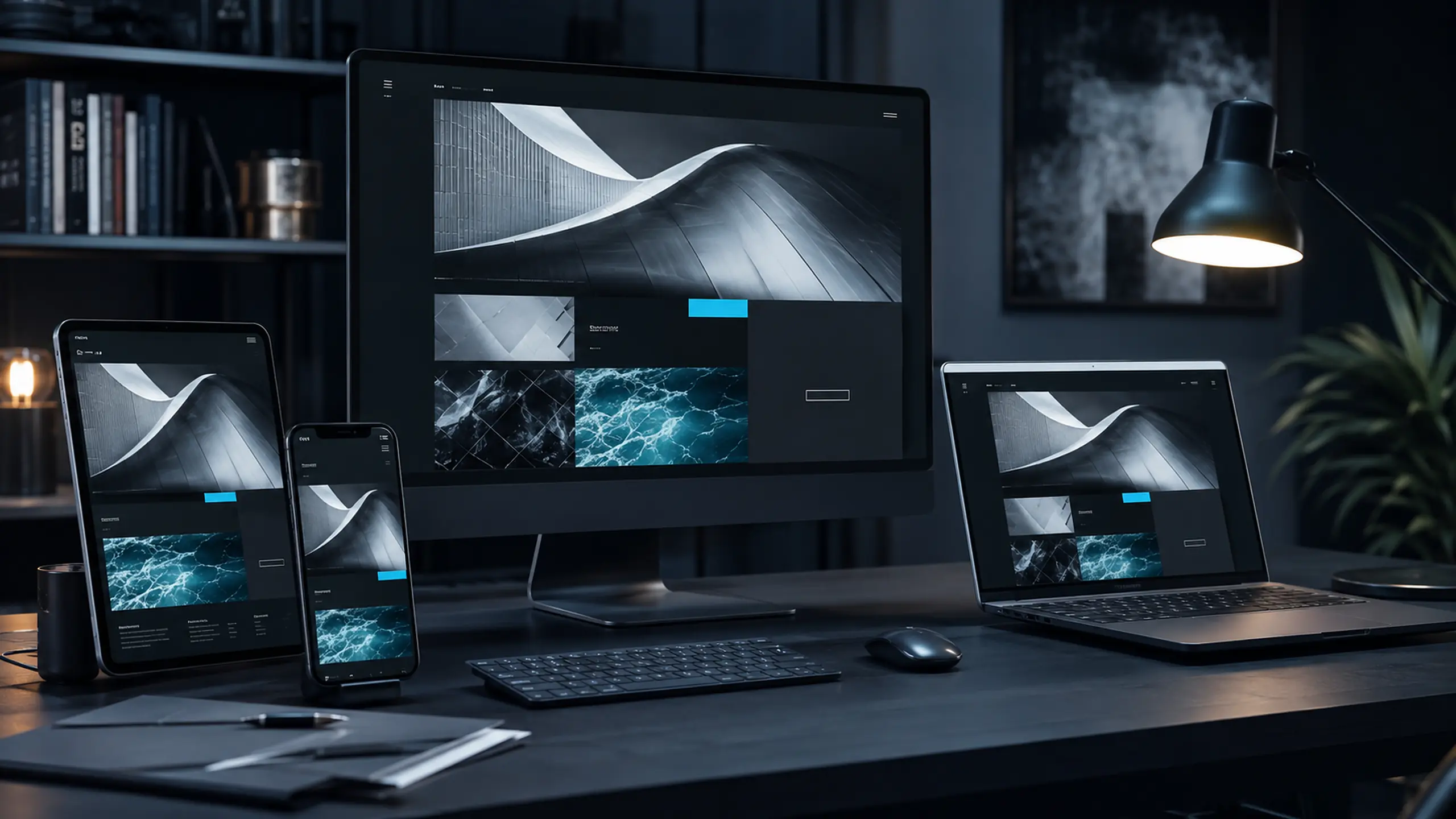 Modernes responsives Webdesign auf Desktop, Laptop, Tablet und Smartphone